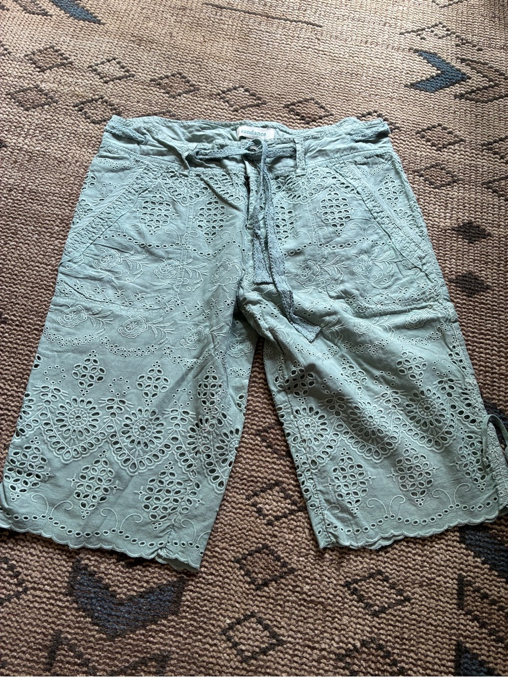 Sundance Seafoam Eyelet Embroidered Bermuda Shorts